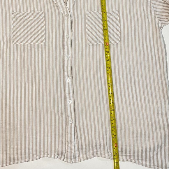 Robertson + Rodeo Oversized Striped Blouse Shirt Pockets White/Tan Women's Sz M - Picture 7 of 8